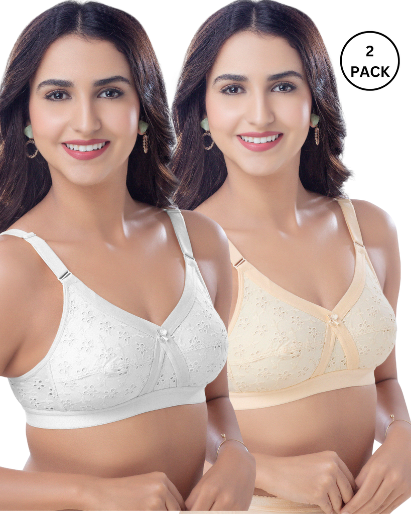 Barsa  Non Padded  Cotton Bras  Embroidered (Combo) -  BRIDA GARMENTS