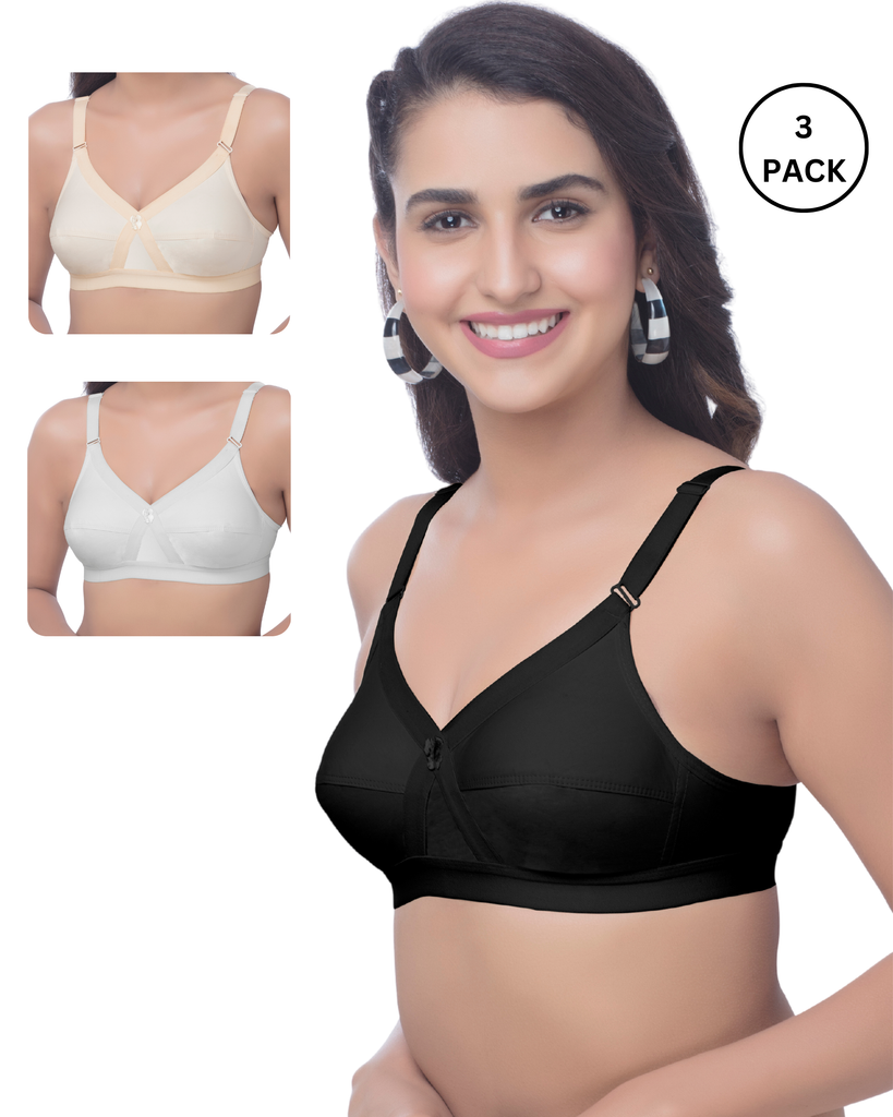 Cosmos Plus Non Padded Cotton Bras Curves (B,C,D Combo Pack) -  BRIDA GARMENTS